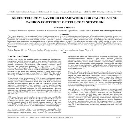 Green telecom layered framework for calculating