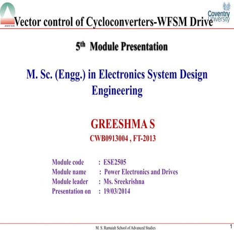 Vector control of Cycloconverters-WFSM Drive
