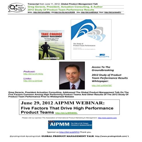 6/11/12 Greg Geracie, President Actuation Consulting 2012 Study Of Product Te...