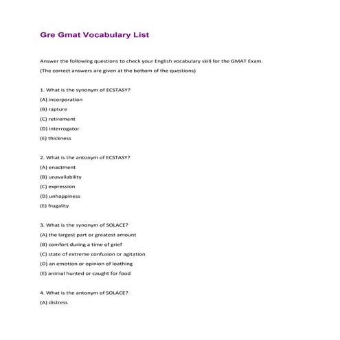 Gre Gmat Vocabulary List