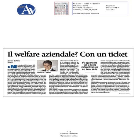 Gregorio Fogliani sulla defiscalizzazione dei buoni pasto