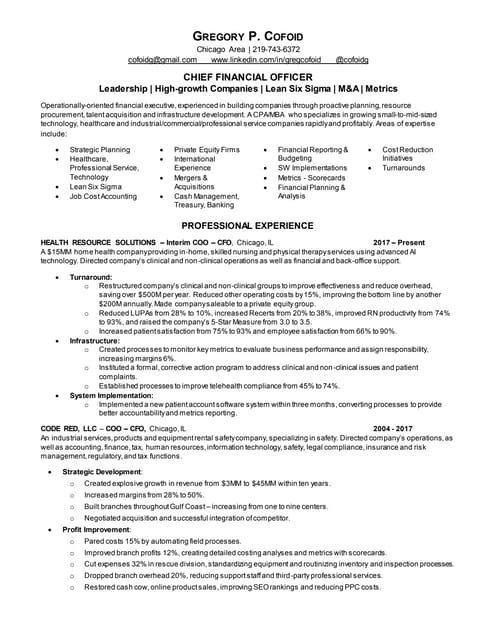 Gregory P Cofoid Resume - CV | DOCX | Business Accounting & Finance ...