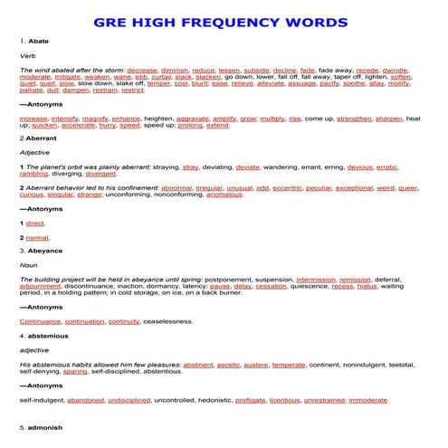 Gre high frequency words