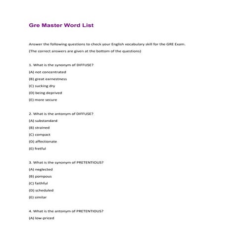 Gre Master Word List | PDF