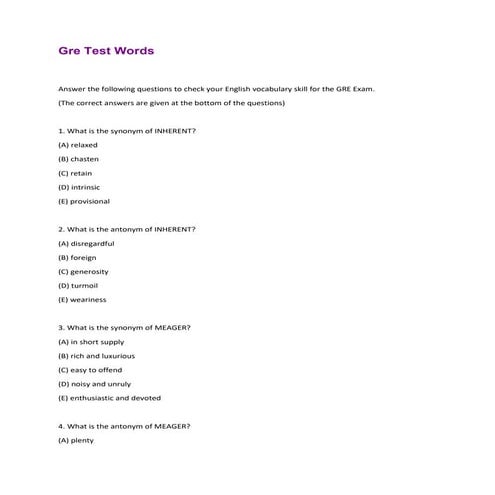 Gre Test Words