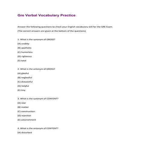 Gre Verbal Vocabulary Practice