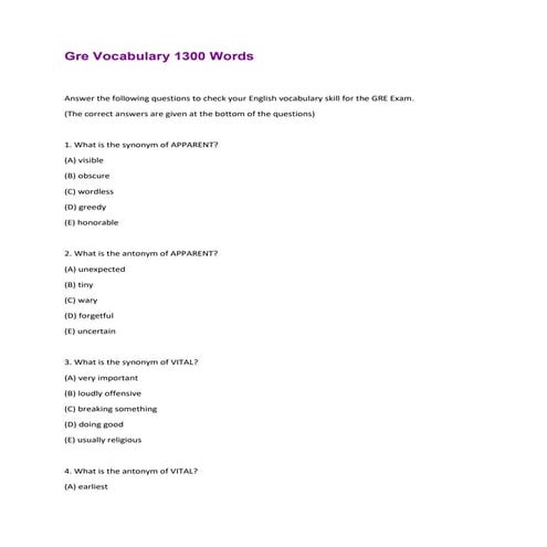 Gre Vocabulary 1300 Words