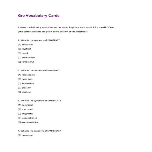 Gre Vocabulary Cards | PDF