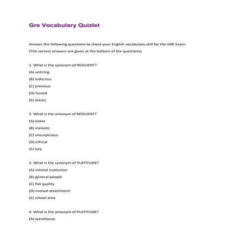 Gre Vocabulary Quizlet