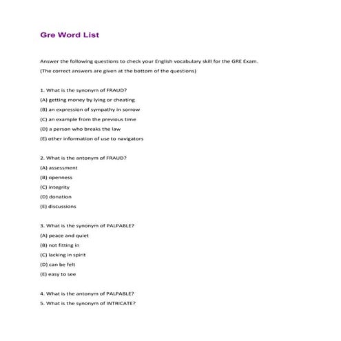 Gre Word List