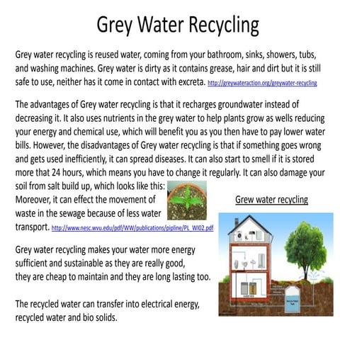 Grey water recycling