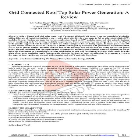 Grid Connected Roof Top Solar Power Generation: A Review