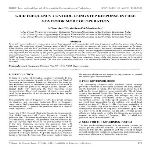 Grid frequency control using step response in free governor mode of operation