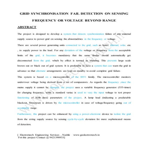 Grid synchronization fail detection on sensing frequency or voltage beyond ra...