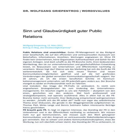Sinn und Glaubwürdigkeit guter PR