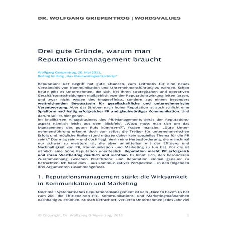 Drei Gründe für Reputationsmanagement