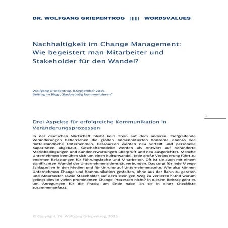 Nachhaltigkeit im Change Management