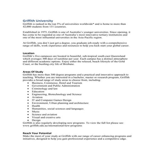Griffith university 1000 word profile