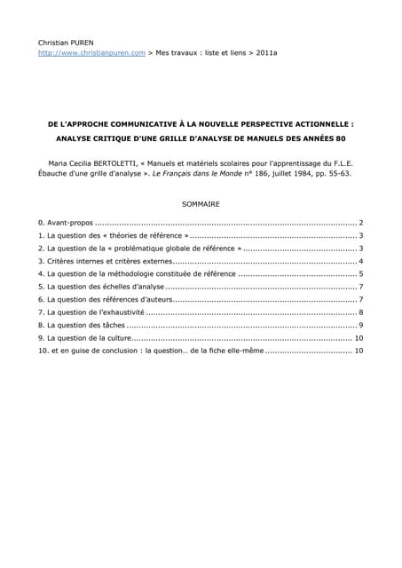 Grille d'analyse de manuels pour la langue française
