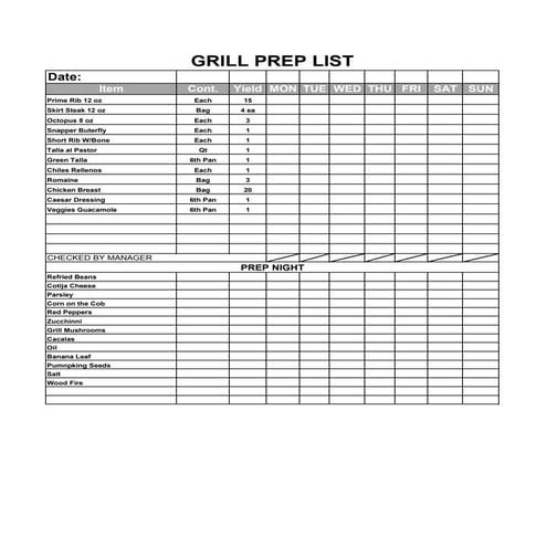 Grill prep list