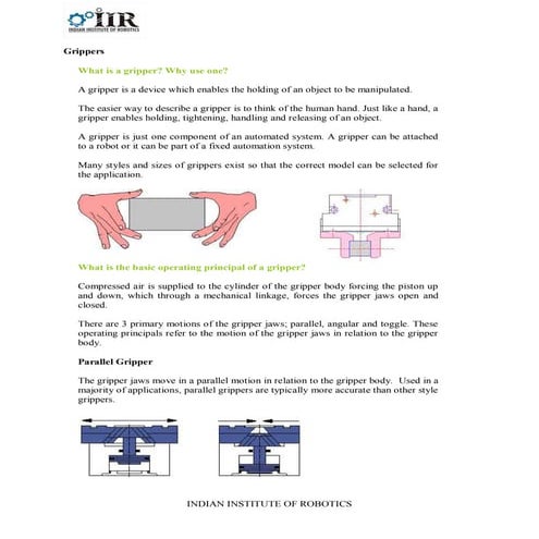 Indian Institutte of Robotics , Grippers