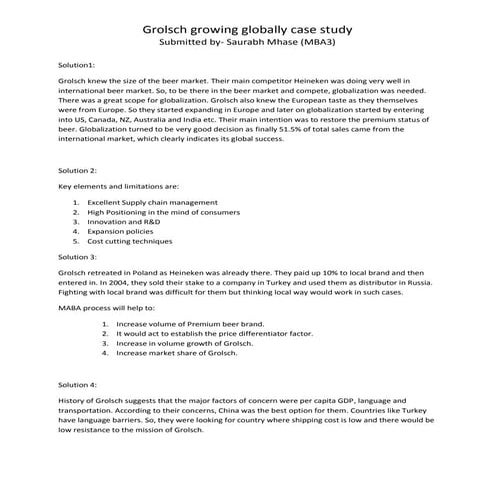 Harvard Business Review - Grolsh case study solutions