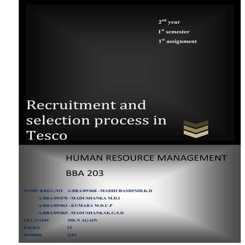 Recruitment and selection process in Tesco 
