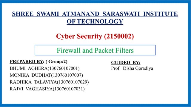 Cyber Security - Firewall and Packet Filters 