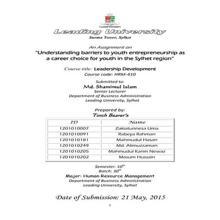 Understanding barriers to youth entrepreneurship as a career choice for youth