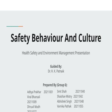 safety Culture and behaviour to strengthen the HSE performance