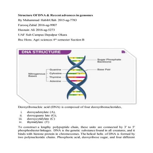 Structure Of DNA & Recent advances in genomes