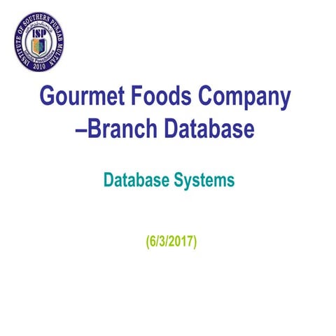 DATABASE & Codng OF Gourmet Foods Company 