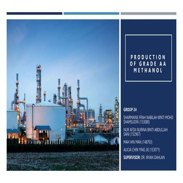 Methanol Process Design: Process Alternatives, Mass and Energy Balance, Equip...