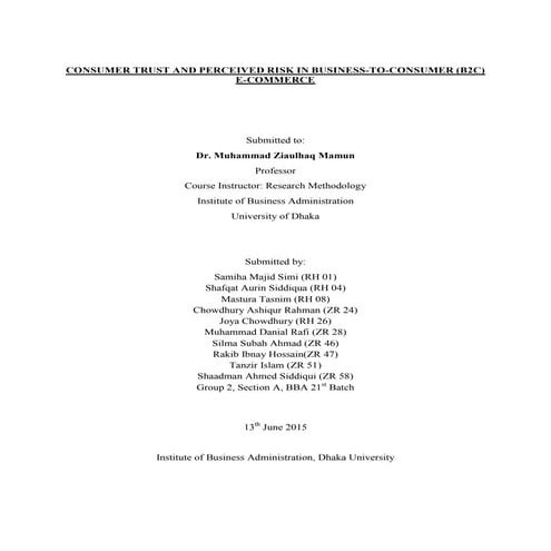 Research Paper: Consumer Trust and Perceived Risk in B2C E Commerce | PDF