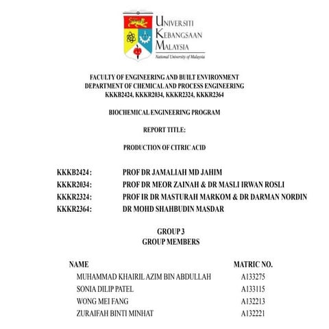production of citric acid.