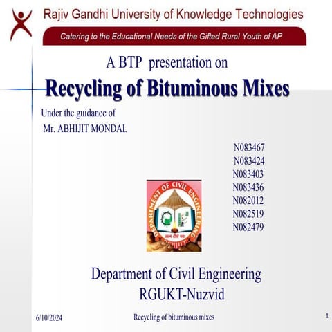 ppt on recycling of asphalt mix containing Reclaimed Asphalt Pavement