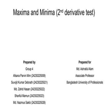Presentation on Maxima and Minima (2nd Derivative Test)