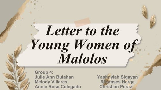 Letter To The Young Lady Of Malolos Summary To the Young Women of Malolos: Summary and Analysis | PDF