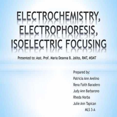 [Group 5] electrochemistry, electrophoresis, isoelectric focusing