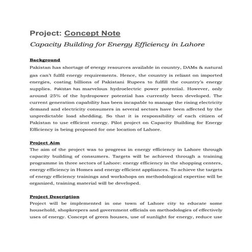 Group 6 concept note   capacity building for energy efficiency in lahore