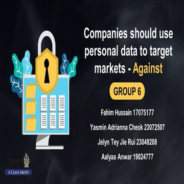 Pitch presentation personal data on Marketing