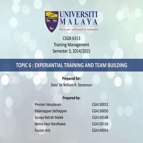 EXPERIANTIAL TRAINING AND TEAM BUILDING