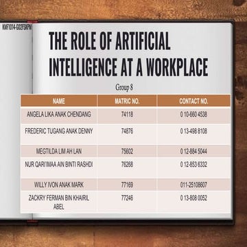 The role of artificial intelligence at a workplace | PPTX
