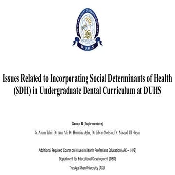 Issues Related to Incorporating Social Determinants of Health (SDH) in Underg...