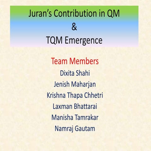 Juran’s Contribution in QM & TQM Emergence