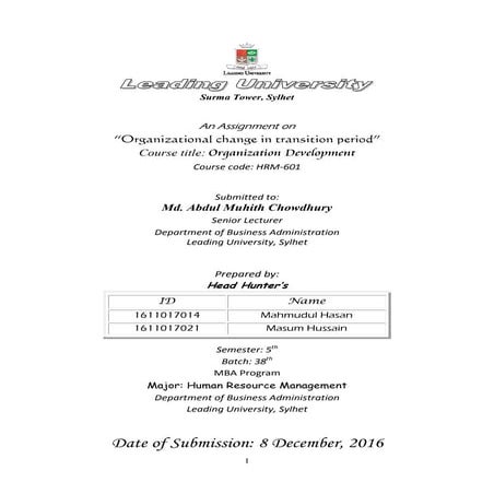 Organizational change in transition period