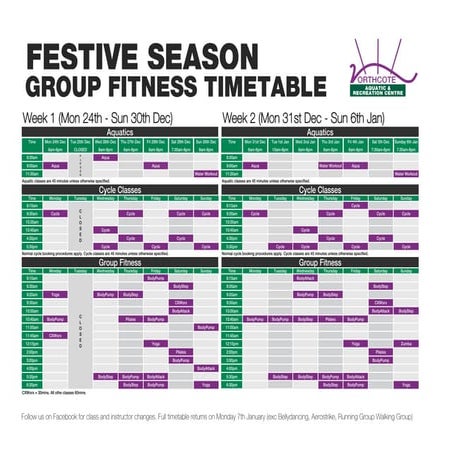 Group fitness christmas timetable 2012