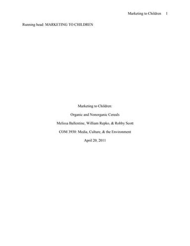 Marketing to Children: Organic and Inor