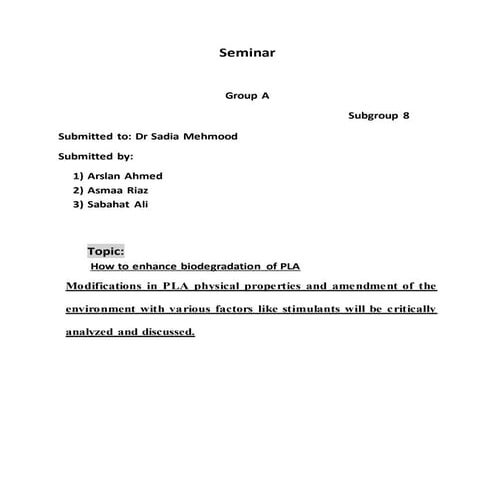Poly lactic Acid Biodegradation