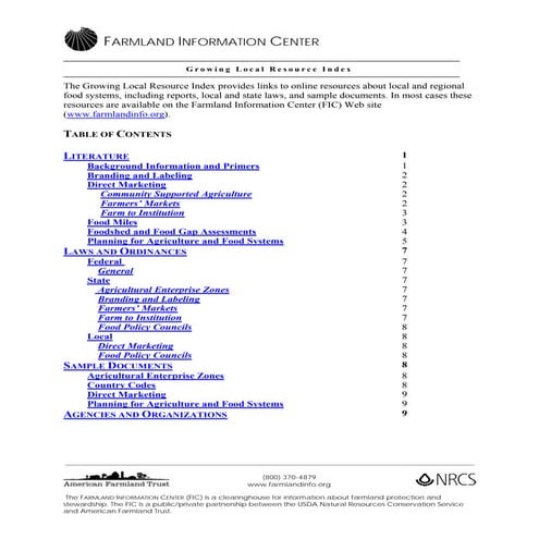 Growing Local Resource Index January 2010 | American Farmland Trust 